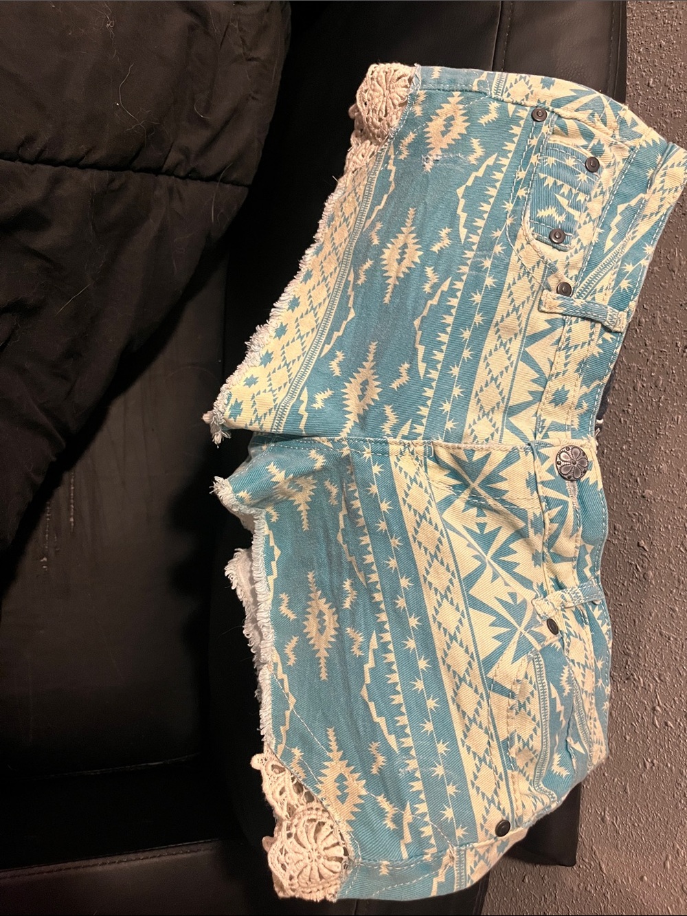 Blue Aztec Lace-Trim Women’s Denim Shorts